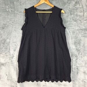 Womens‎ Dress Medium Black Eyelet Mini Dark Cottagecore Babydoll Boho Ruffles